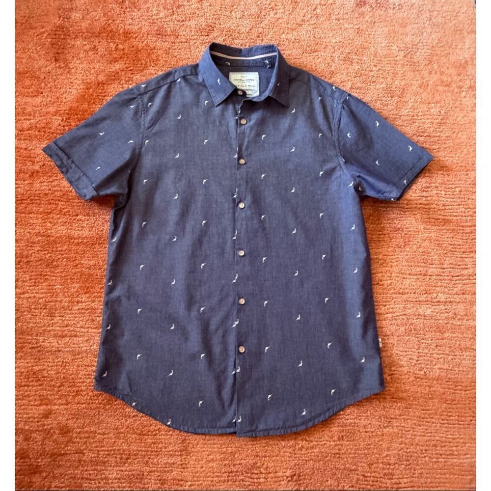 Denim & Flower Ricky Singh Shirt M Slim Fit Short Sleeve Blue Print